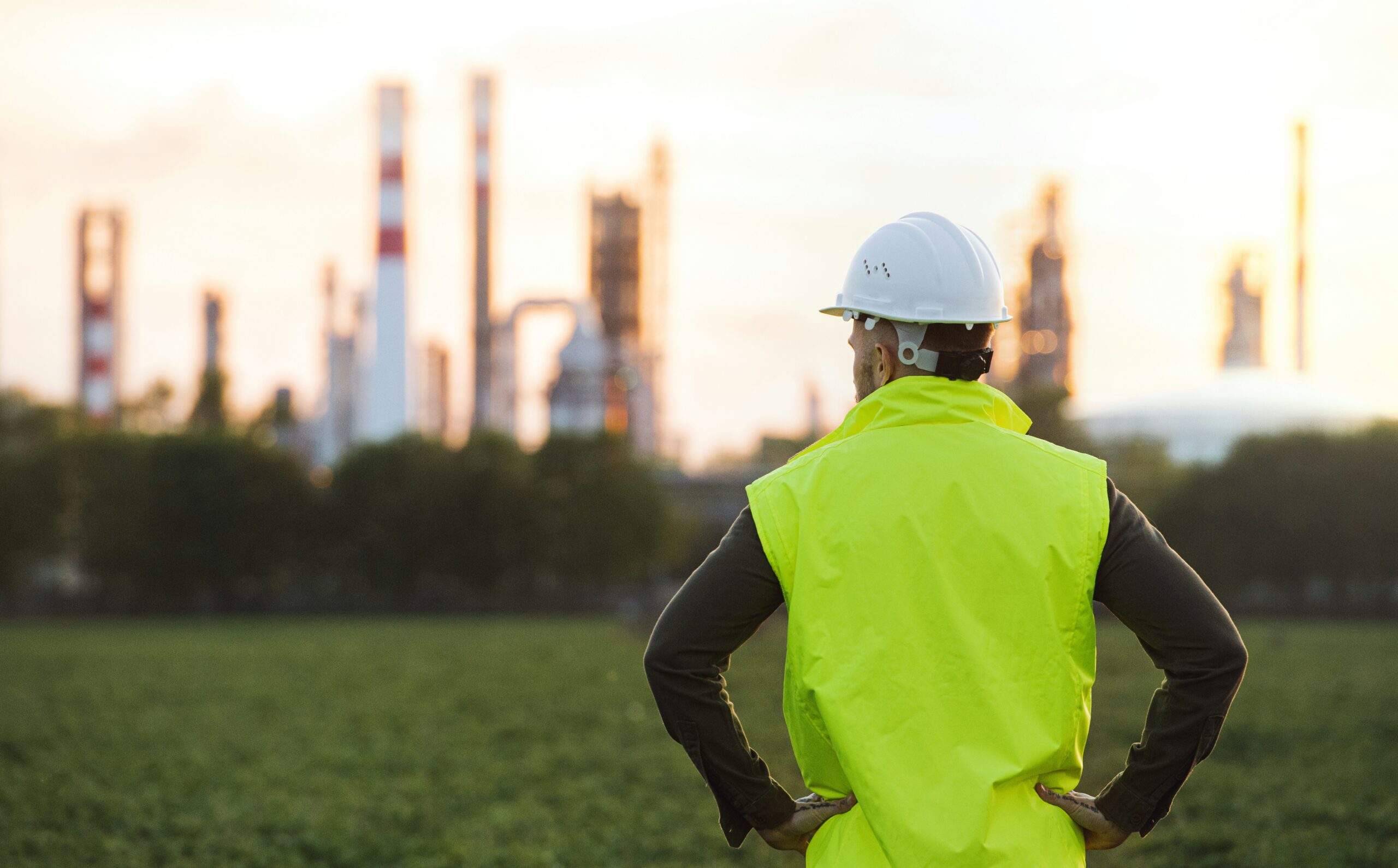 A worker looking at a job site